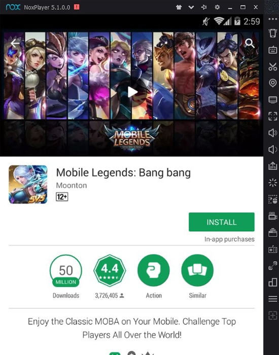 Install Mobile Legends di Nox Player