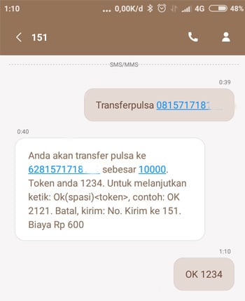 SMS Konfrimasi Kirim Pulsa Indosat