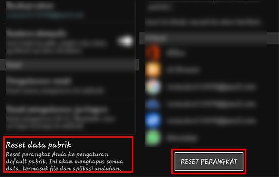 Plih "Reset Data Pabrik"
