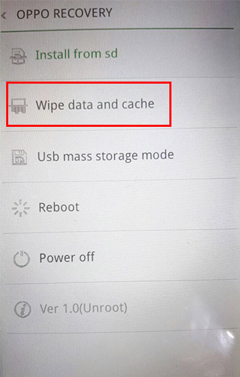 Pilih Wipe Data and Cache