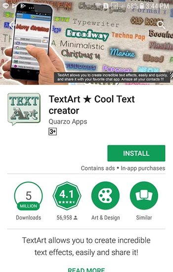 Aplikasi TextArt di Google PlayStore