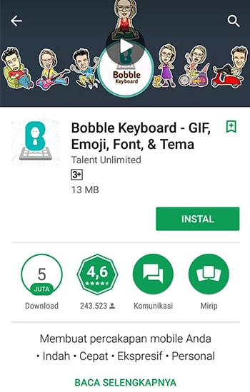 Install Bobble Keyboard - GIF, Emoji, Font, & Tema