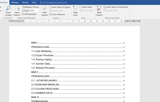 Daftar Isi Berhasil di Buat