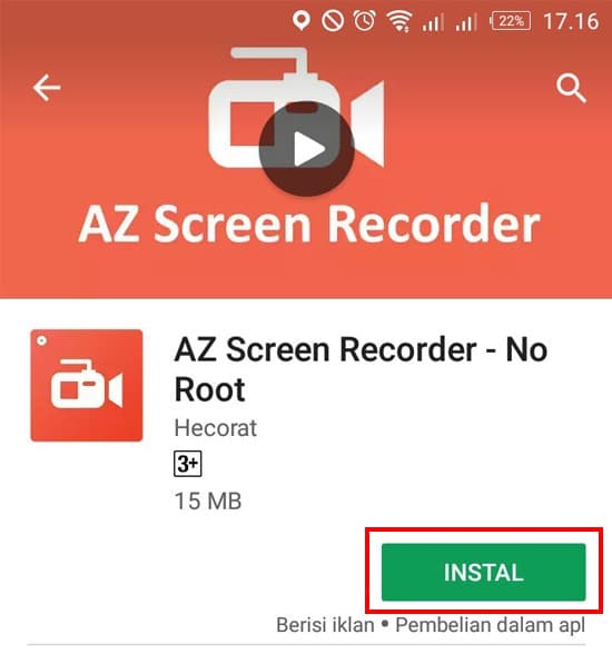 Install Aplikasi AZ Screen Recorder