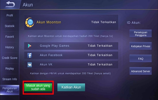 Masuk Akun yang Sudah Ada