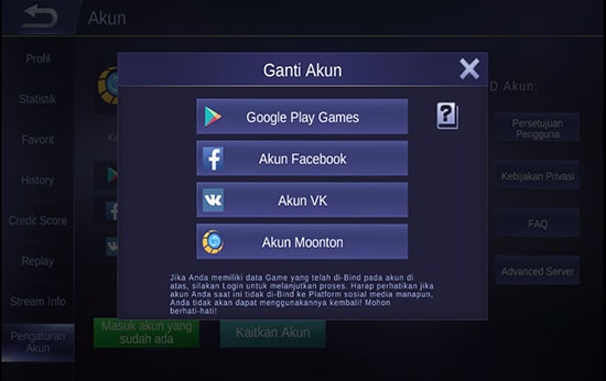 Pilih Login Menggunakan Akun