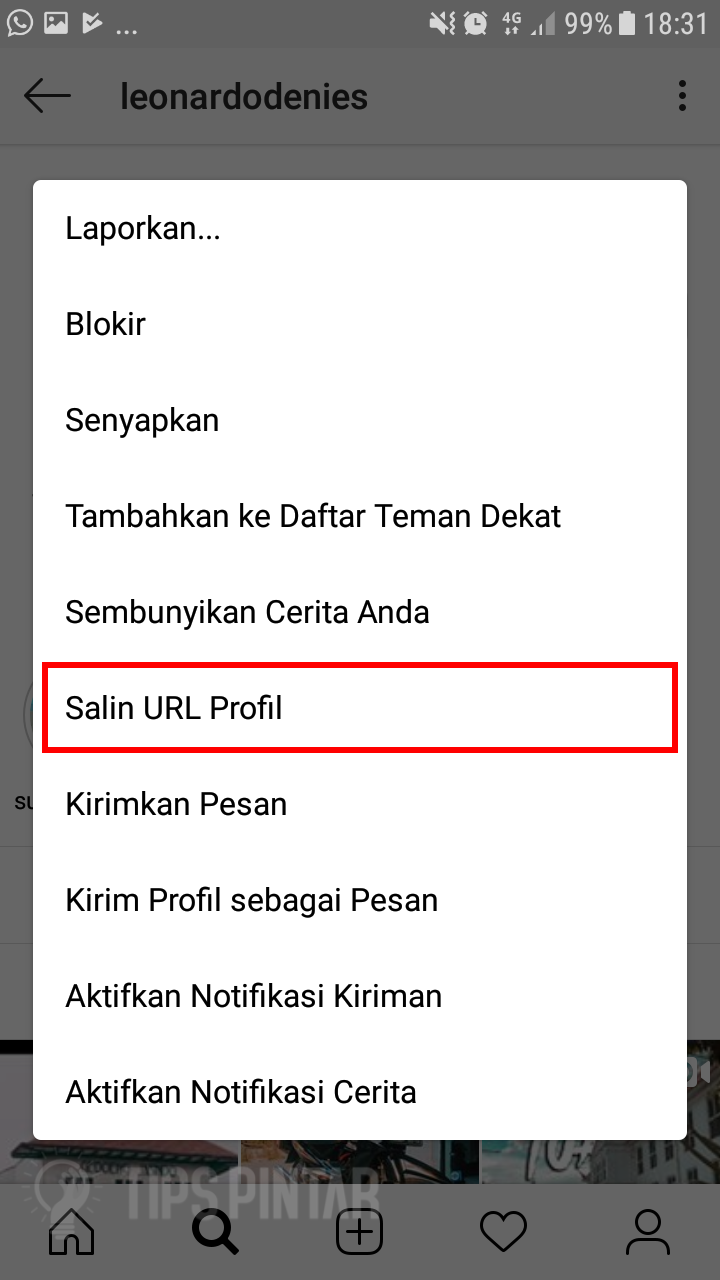 Salin URL Profil