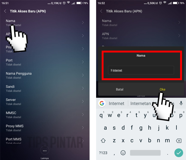 Cara Setting APN 3 di Android