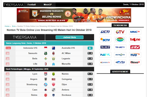 Live streaming bola malam