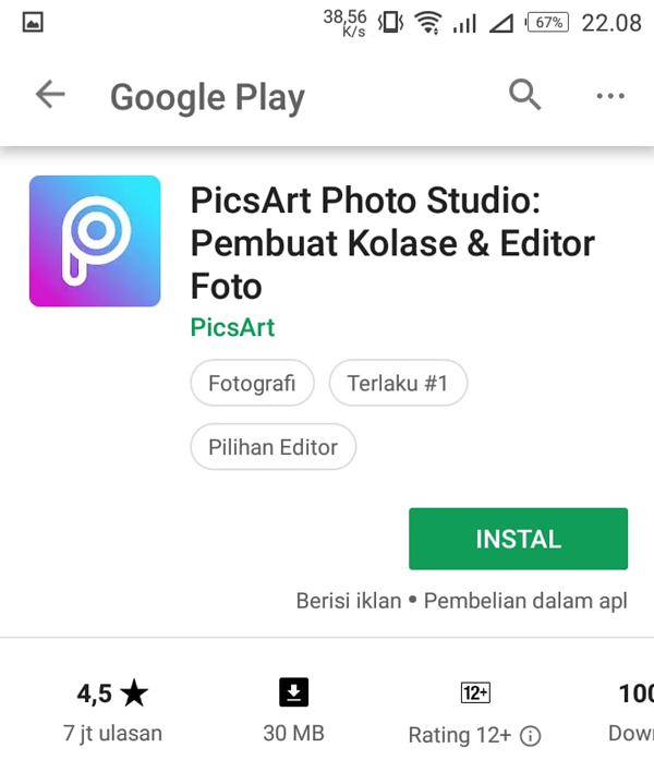 Install Aplikasi PicsArt