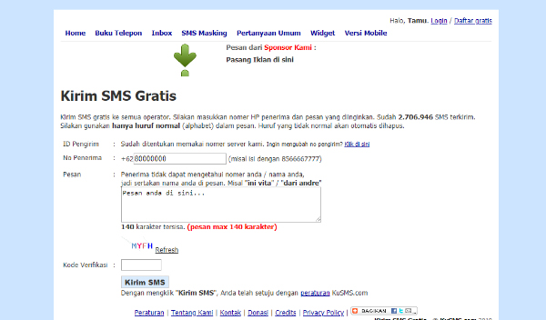 Situs SMS Gratis Lewat Internet