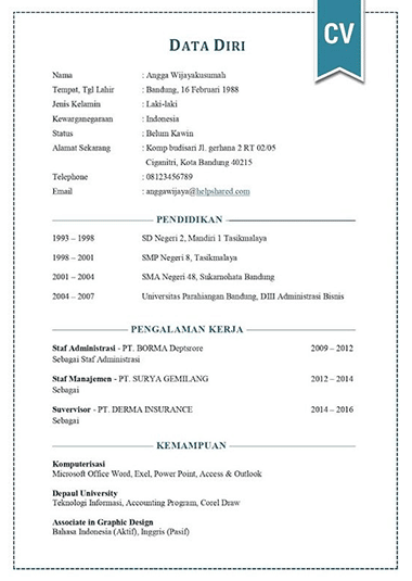 CV Tanpa Foto Simpel