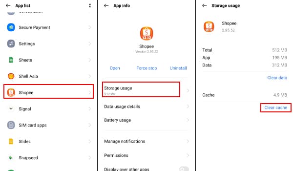 Clear Cache Shopee